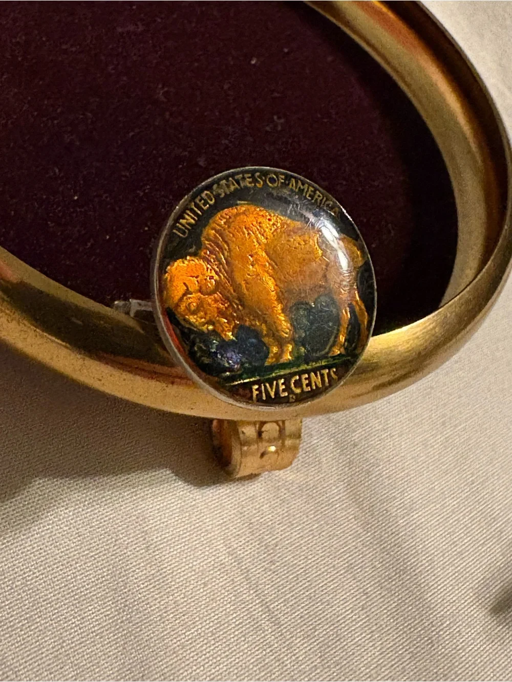 Sterling Silver 1935/1937 Buffalo Nickel painted/enameled Cufflinks